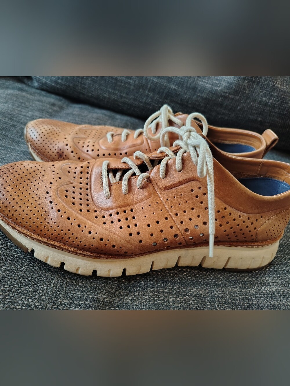 Cole Haan Men's Remastered Wingtip Oxford Perforated Leather Shoes - Tan Size 10